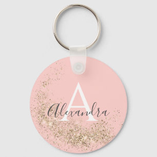 Unique Sparkling Gold Glitter Pastel Pink Girly  Keychain