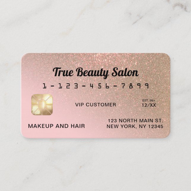 Unique Sparkly Gold Pink Glitter Credit Card (Front)