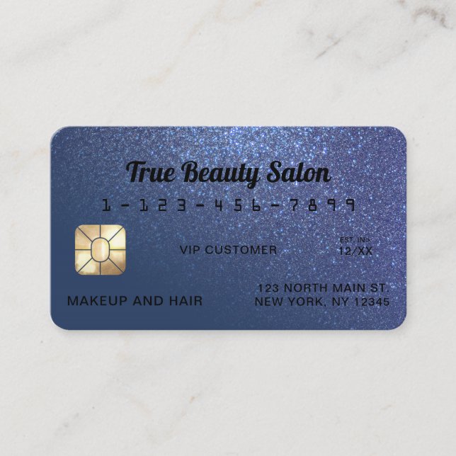 Unique Sparkly Navy Blue Glitter Credit Card (Front)