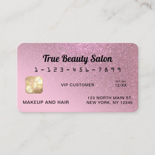Unique Sparkly Rose Pink Glitter Credit Card (Front)