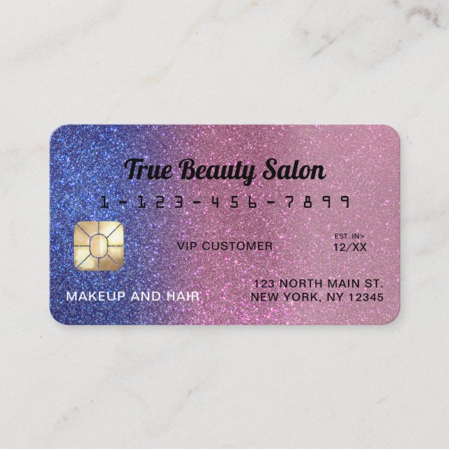 Unique Sparkly Sapphire Pink Glitter Credit Card (Front)