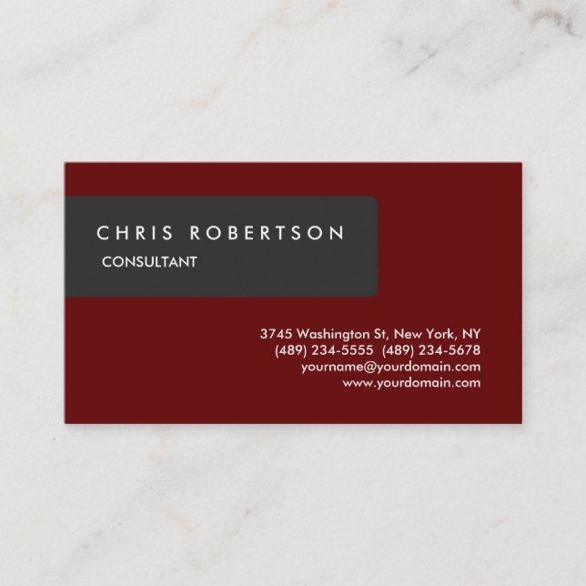Unique Special Grey Dark Red Attractive Business Card (Front)