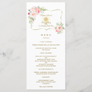 Unique Spring Blush Floral Gold Holy Communion Menu