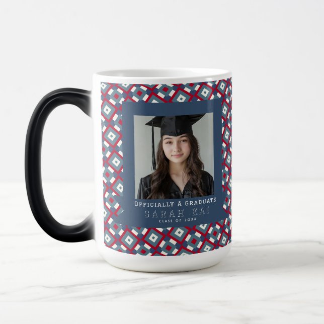 Unique Square Pattern Congrat Graduate Magic Mug (Left)