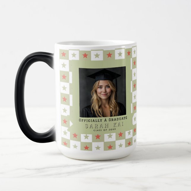 Unique Square Pattern Granddaughter Graduation Magic Mug (Left)