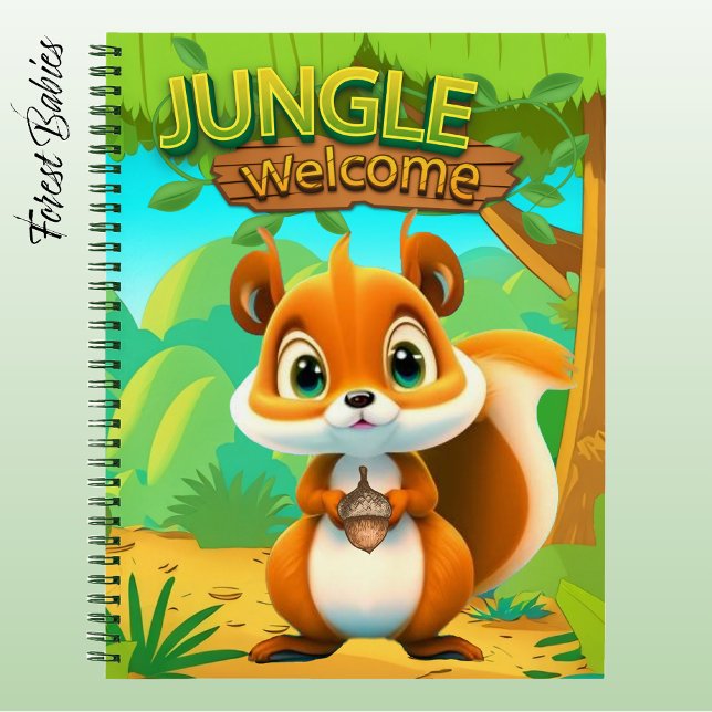 Unique Squirrel Wildlife Nature Safari Character🐿 Notebook (Cute Wild Squirrel "Jungle Welcome"  Nature Wildlife Animal Cartoon Graphic Fun Forest Notebook 🐿)