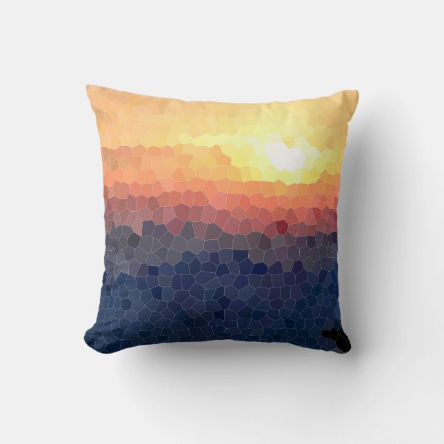 Unique Stained Glass Effect Sunset Throw Pillow (Front)