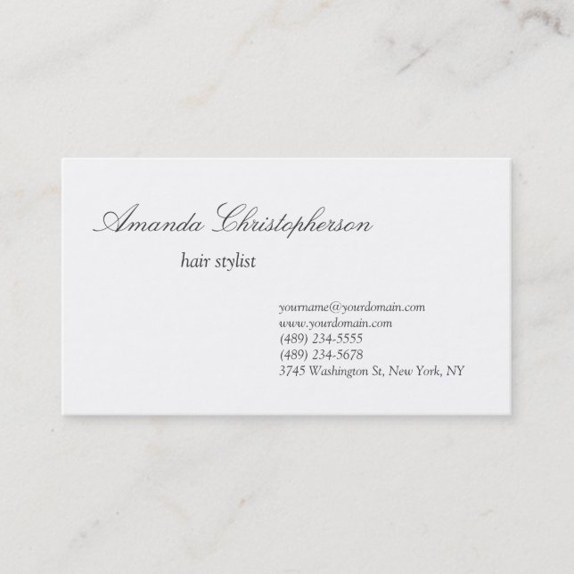 Unique Standard White Hair Stylist Business Card (Front)