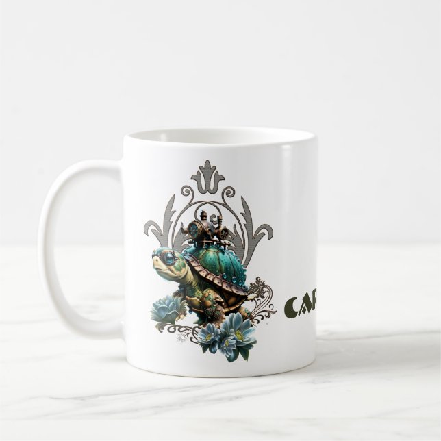 Unique steampunk turtle.  coffee mug (Left)