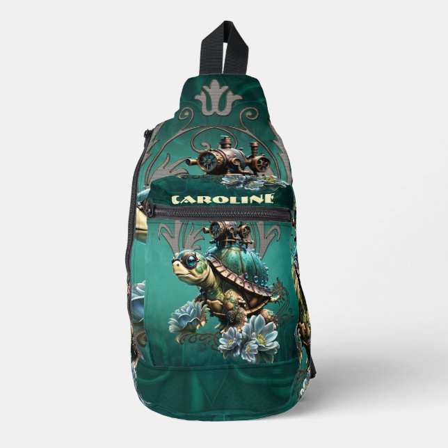 Unique steampunk turtle.  sling bag (Front)