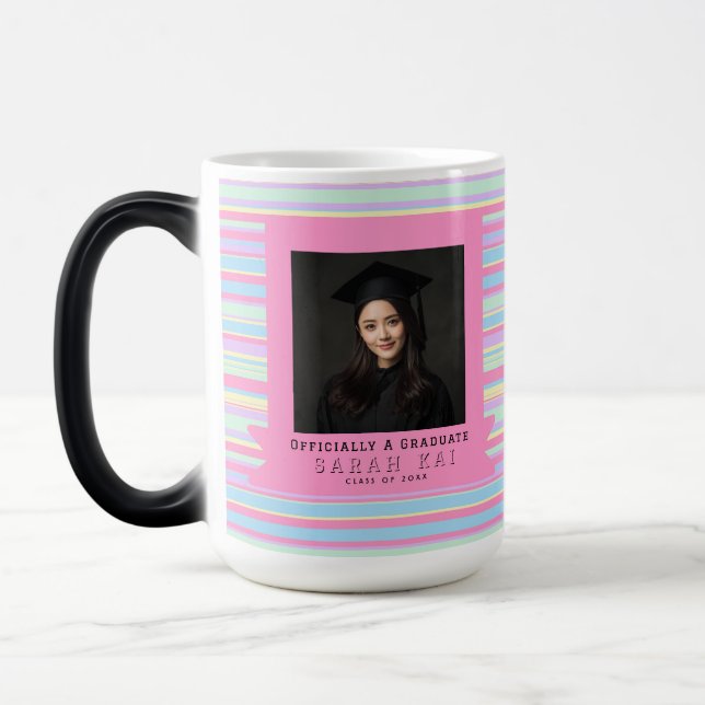Unique Stripe Print Grandaughter Graduation Magic Mug (Left)