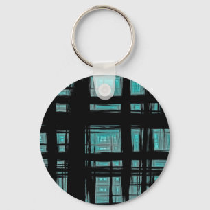 Unique Stylish Abstract Black Turquoise Plaid Keychain