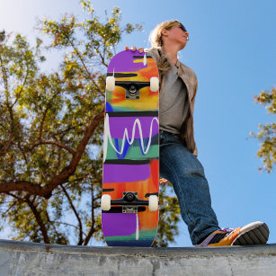 Unique Stylish Abstract Colourful Rainbow Artwork  Skateboard