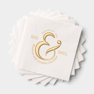 Unique Stylish Bride Groom Names Gold Foil Napkins
