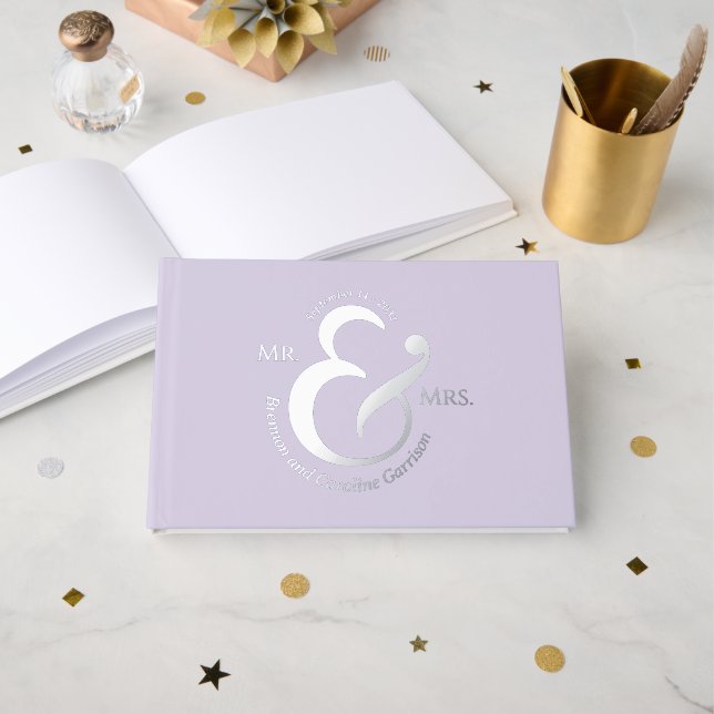 Unique Stylish Bride Groom Names Gold Guest Book (Front Open)