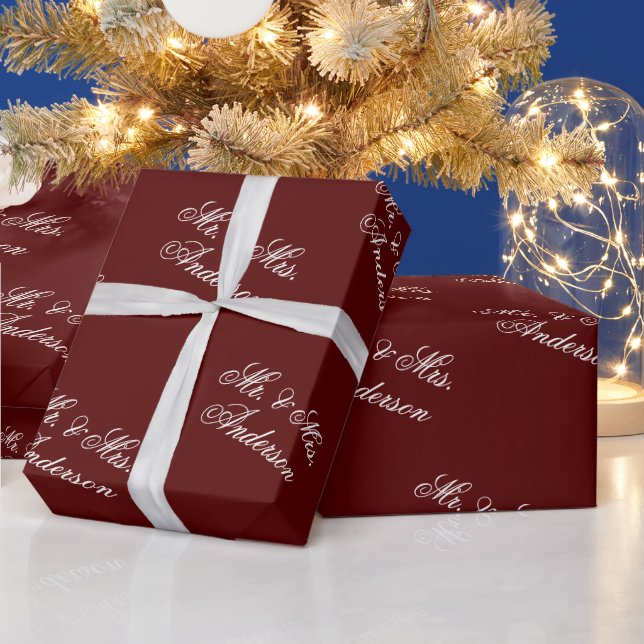 Unique Stylish Custom Text Pattern Maroon Wrapping Paper (Holidays)
