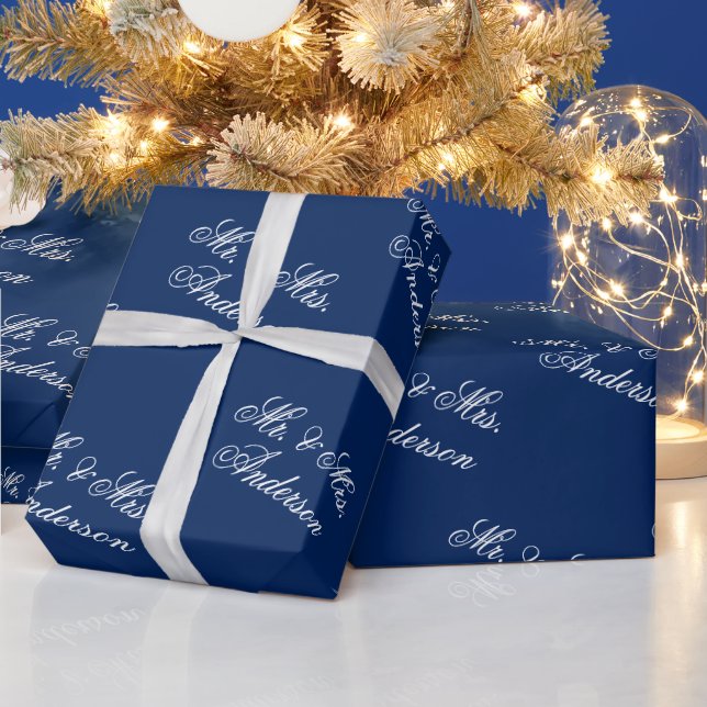 Unique Stylish Custom Text Pattern Navy Wrapping Paper (Holidays)