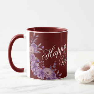 Unique Stylish Floral Happy Valentine's Day Maroon Mug