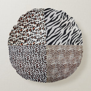 Unique Stylish Mixed Leopard Zebra Animal Print Round Pillow