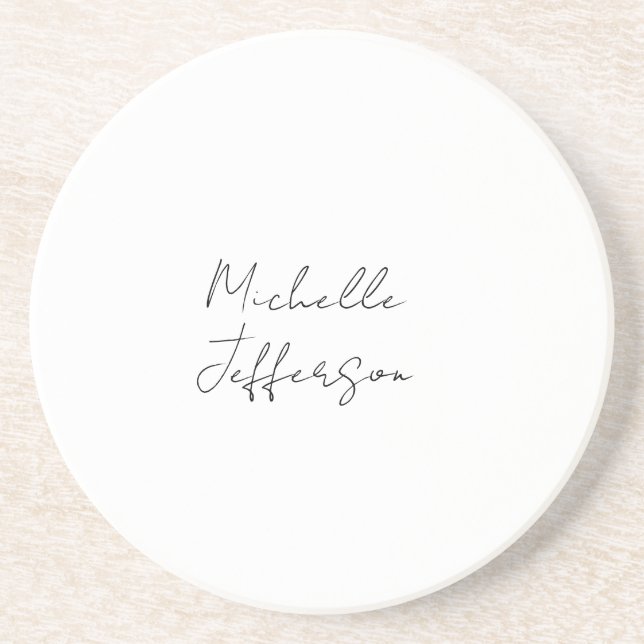 Unique Stylish Modern Plain Calligraphy Add Name Coaster (Front)