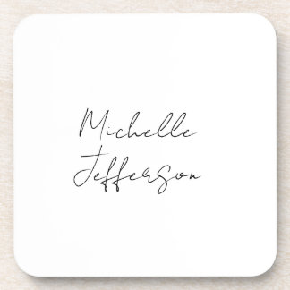 Unique Stylish Modern Plain Calligraphy Add Name Coaster