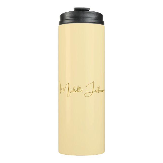 Unique Stylish Modern Plain Calligraphy Gold Colou Thermal Tumbler (Front)