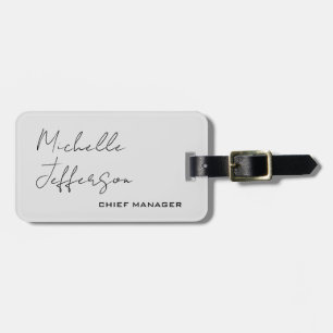 Unique Stylish Modern Plain Calligraphy Grey Luggage Tag