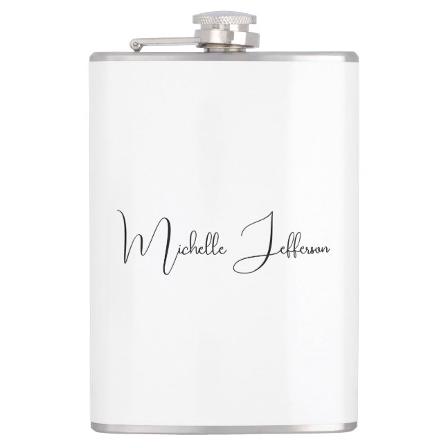 Unique Stylish Modern Plain Calligraphy Hip Flask (Front)