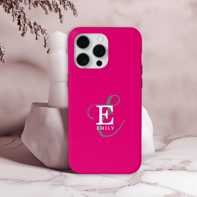 Unique Stylish Monogram Typography Hot Pink iPhone Case (Personalize with your name and monogram initial.)