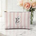 Unique Stylish Monogram Typography Pink Stripes Accessory Pouch<br><div class="desc">A beautifully feminine accessory pouch design with an elegant stylish representation of your name and monogram with classic serifs and a more ornate script typography in a balanced symmetry. The three elements blend together with a sophisticated harmony and create your own personal branding logo. Shown here with a blush pink...</div>