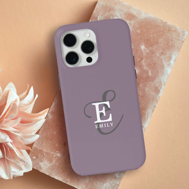 Unique Stylish Name and Monogram Typography Purple Case-Mate iPhone Case (Personalize with your name and monogram initial.)