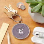 Unique Stylish Name and Monogram Typography Purple Keychain<br><div class="desc">A beautiful key chain design with an elegant stylish representation of your name and monogram with classic serifs and a more ornate script typography in a balanced and symmetrical harmony. The three elements blend together with a sophisticated harmony and create your own personal branding logo. Shown here with a popular...</div>