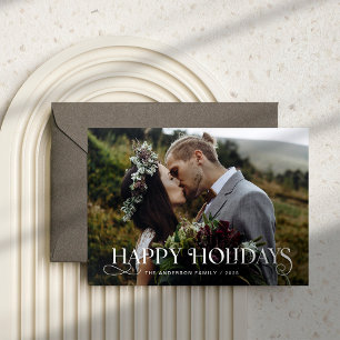 Unique Stylish Text and Photos Happy Holidays Holiday Card