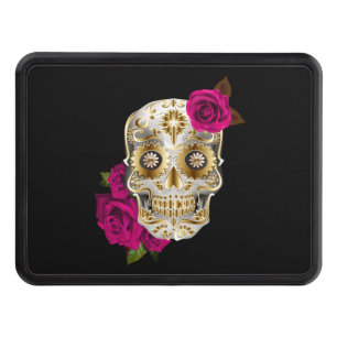 Unique Sugar Skull Day Of The Dead Pink Roses Trailer Hitch Cover