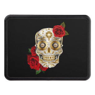 Unique Sugar Skull Day Of The Dead Red Roses Trailer Hitch Cover