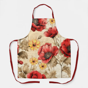Unique Sunflowers & Red Poppies Apron