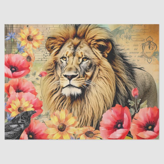 Unique Sunflowers Red Poppies Lion's Head Tissue Paper (Front)