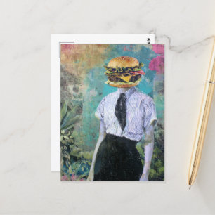 Unique Surreal Cheeseburger Woman With Plants Postcard