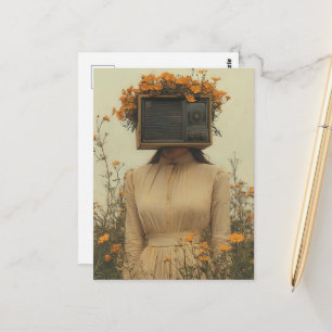 Unique Surreal Woman with TV for head vintage Postcard