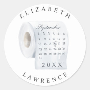 Unique Swap the Date Toilet Paper Roll Calendar Classic Round Sticker