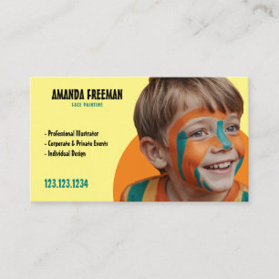 Unique Teal and Yellow Artist Face Painter Business Card