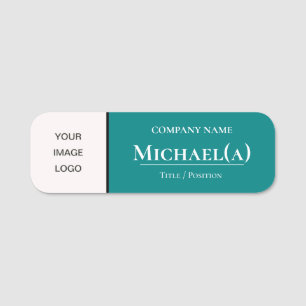 Unique Teal Blue-Green & White Modern Company LOGO Name Tag