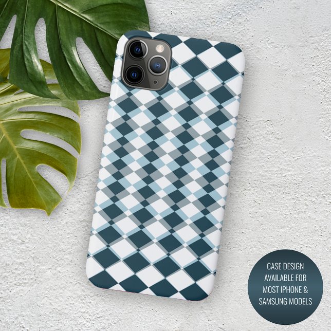 Unique Teal Blue Grey Squares Mosaic Art Pattern iPhone Case (Creator Uploaded)
