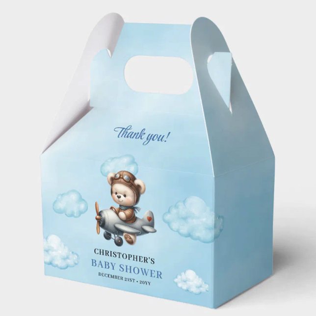 Unique Teddy Bear Aviator Blue Brown Boy Shower  Favor Box (Unique Teddy Bear Aviator Blue Brown Boy Shower Favor Box

)