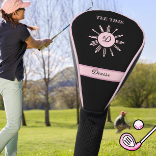 Unique Tee Time Monogram Black Pink Name Golf Head Cover
