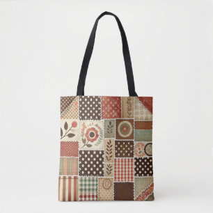 Unique Terracotta Quilt & Patchwork Rustic Retro  Tote Bag