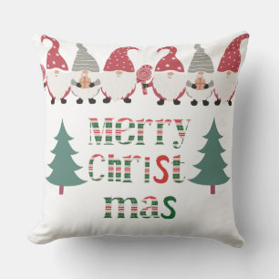 Unique text Santa with trees red green and white   Throw Pillow