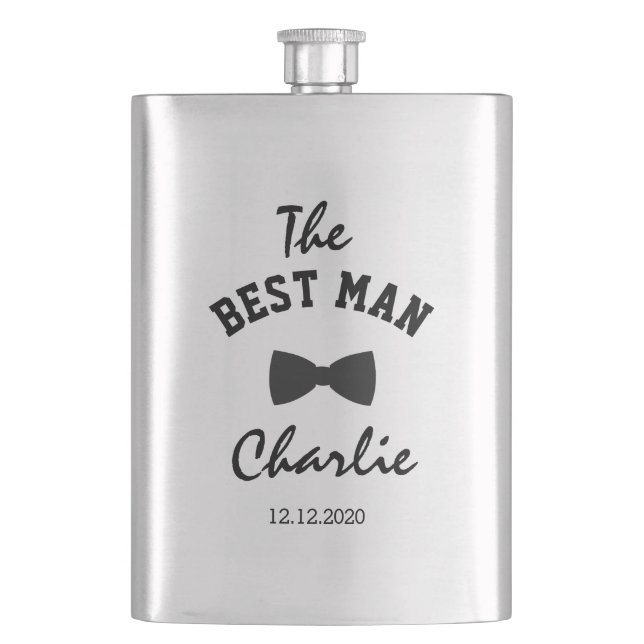 Unique The BEST MAN typography monogram Hip Flask (Front)