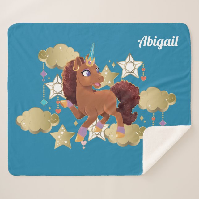 Unique the Unicorn Stars & Clouds Sherpa Blanket (Front (Horizontal))
