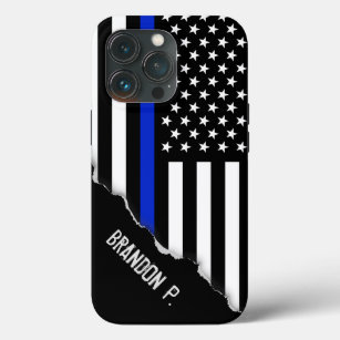 Unique Torn Out Look   Thin Blue Line Police Flag iPhone 13 Pro Case